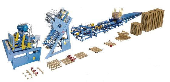 Máquina de fabricação de paletes de blocos de madeira Euro 4 Stringer w/Stacker Palet Nailer Assembly System