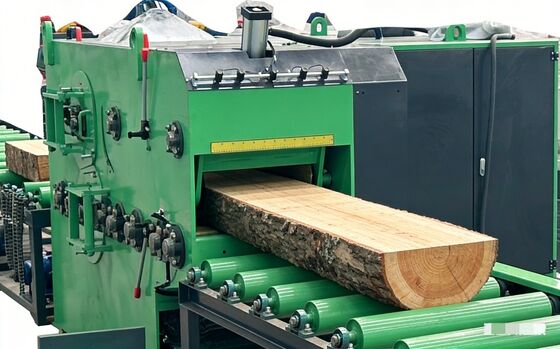 Serra multi-Rip pesada com velocidade de alimentação ajustável.