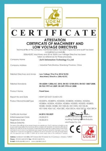 CHINA Weifang Jiuyi Information technology co., LTD Certificações